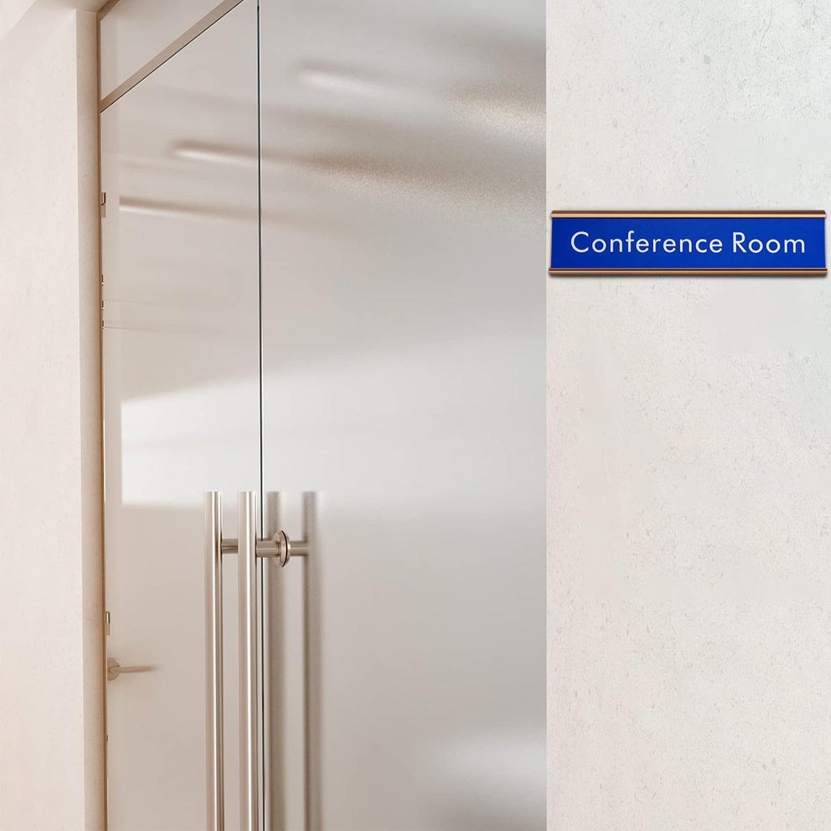 10 Pack Aluminum Name Plate Holders for Door or Wall, 2” x 8” Office Wall Mount Name Plate Holder with Textured Design and Double Sided Tape, for Office, Business, Meeting Room (Rose Gold)