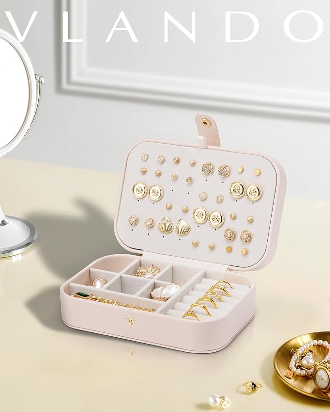 Vlando Travel Jewelry Case, PU Leather Travel Jewelry Box
