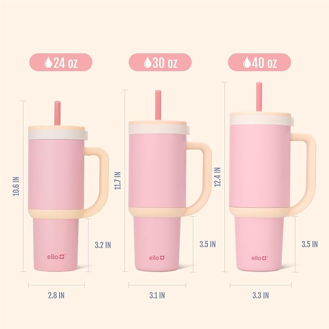Ello Oasis 40 oz Tumbler with Handle & Retracting Straw | Reusable Insulated Stainless Steel Cup 100% Leakproof, Gifts for Teens Women Men | Keeps cold for 20 Hours, Cup Holder Friendly, Sunrise Glow