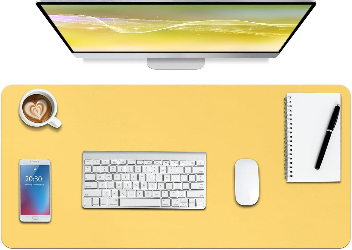 Boutilon Leather Desk Pad Protector,Non-Slip Mouse Pad,Laptop Desk Pad,Office Mouse Mat,Waterproof Leather Desk Blotter,Desk Writing Pad for Office and Home (M-Yellow,30"x14")