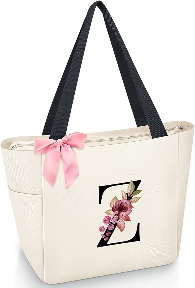 Vavabox Tote Bag, A-Z Initial Monogrammed Waterproof Tote Bag, Bridesmaid Gifts