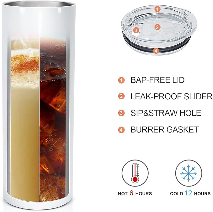 AGH 50 Pack Sublimation Tumblers Blank 20 OZ Straight Skinny Tumbler with Metal Straw, Stainless Steel Double Wall Insulated Tumbler for Tumbler Press Machine