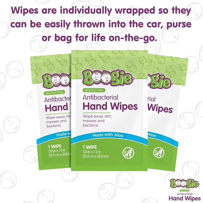 Antibacterial Hand Wipes by Boogie, Alcohol Free, Hypoallergenic and