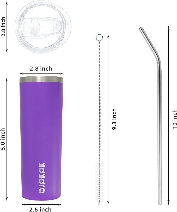 BJPKPK 20 oz Stainless Steel Skinny Tumbler, Iced Coffee Travel Sublimation Mug Insulated Metal Water Tumbler Thermal Cup With Lid,Purple