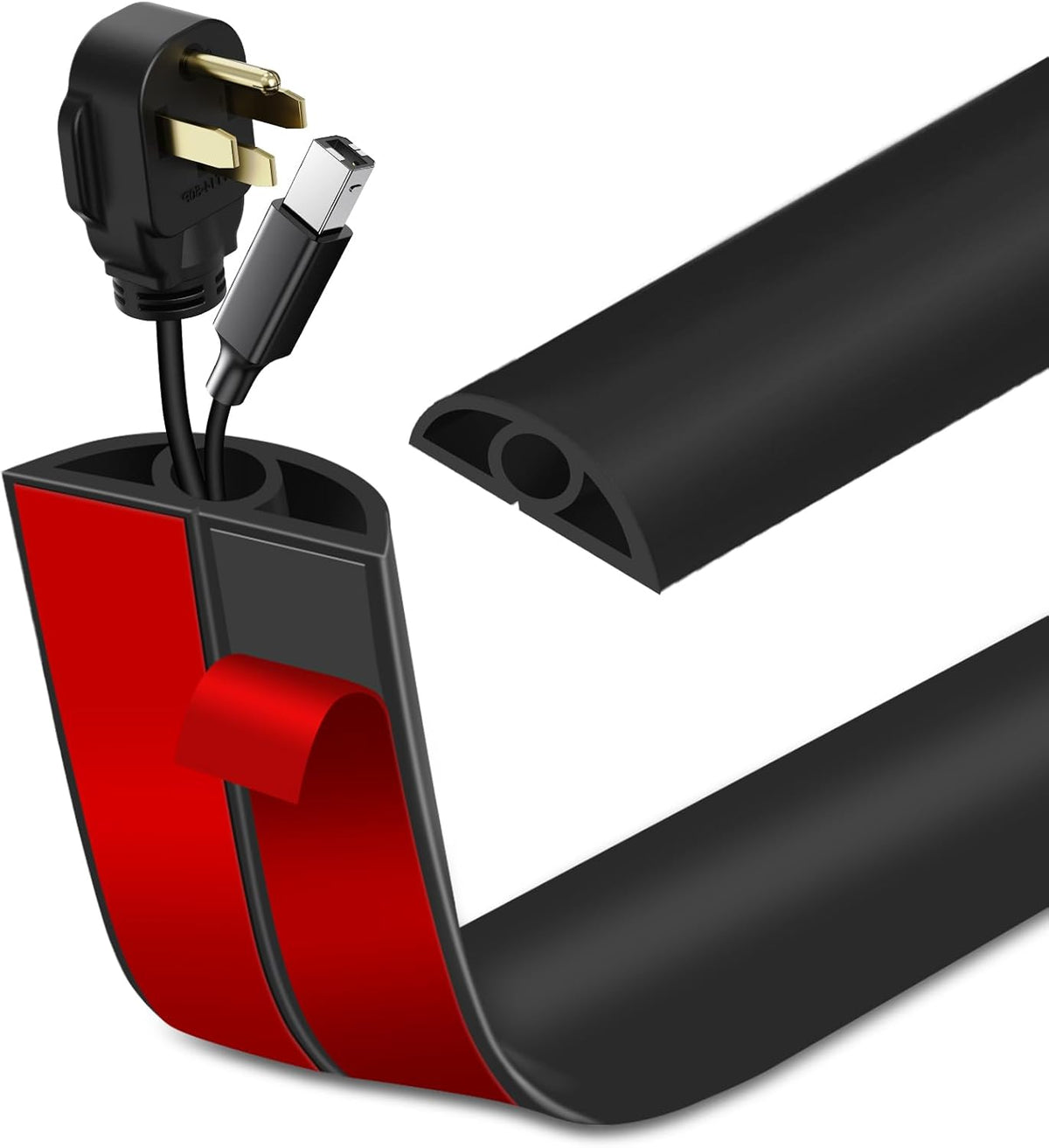 Floor Cord Cover Self Adhesive Cord Hider Floor Extension Cord Covers for Floor Power Cord Protector Cable Management Prevent Cable Trips Cable Cavity 0.32" W x 0.32" H (Black, 10Ft)