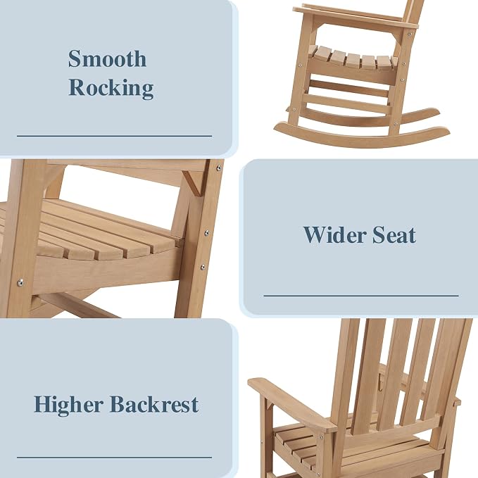 Psilvam Oversized Outdoor Rocking Chair Set of 2, Porch Rocker