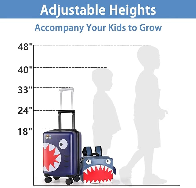 iPlay, iLearn Shark Kids Luggage, Boys Carry on Suitcase, Toddlers Rolling