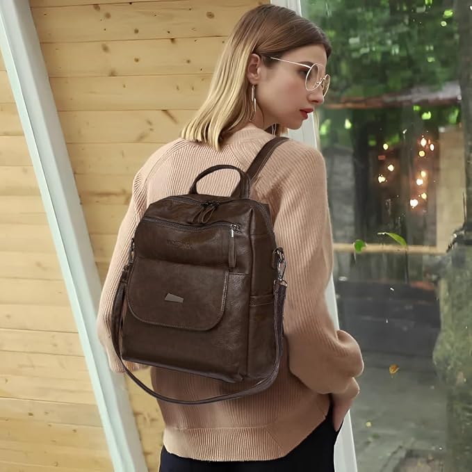 PU Leather Backpack Purse for Women Fashion Multipurpose Design Handbag Ladies