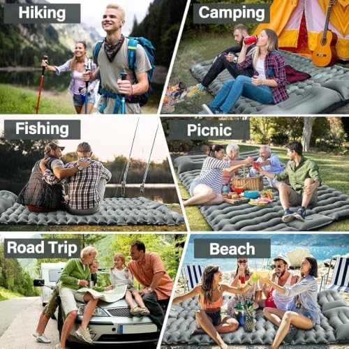 Yuzonc Double Camping Sleeping Pad – 4" Ultra-Thick Foot-Pump Design, Lightweight 2-Person Inflatable Sleeping Mat with Pillow for Backpacking, Hiking, Travel, Tent – Gray