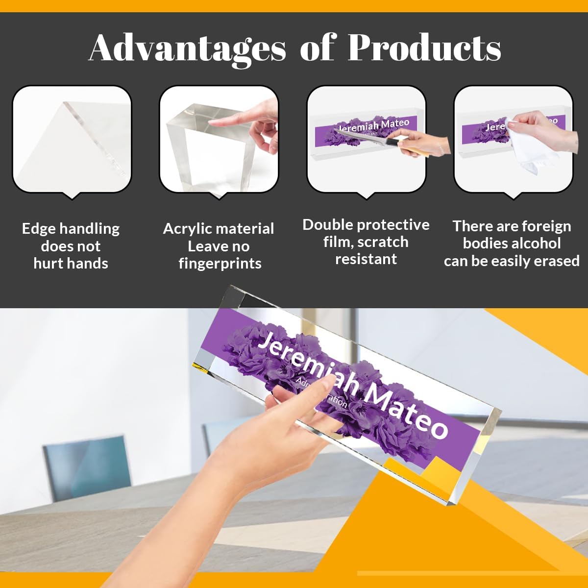 Desk Name Plate Personalized | Office Desk Accessory | Produced in USA | Purple Blossom
