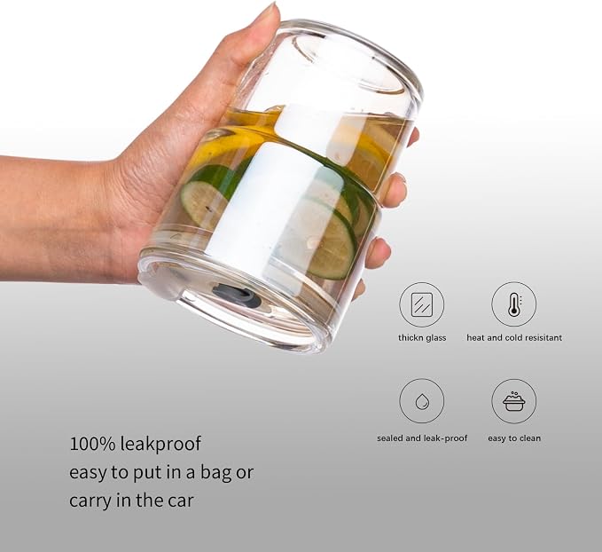 BLUEPOLAR 13 oz Tumbler Water Glass, Water Bottle with Straw and Dustproof Lid, Coffee Ice Cup Double Wall Insulated Glass Cup (White-4pack)