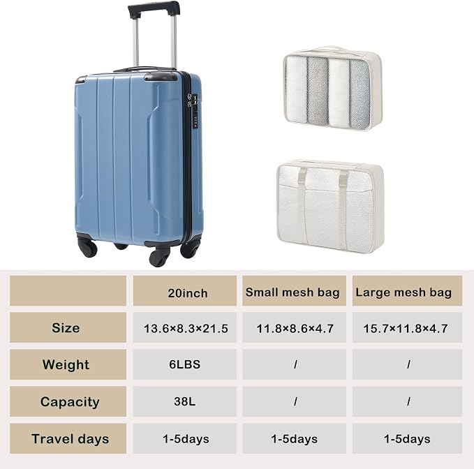 Merax Carry on Luggage Set, 20 Inch Hardshell ABS Suitcase