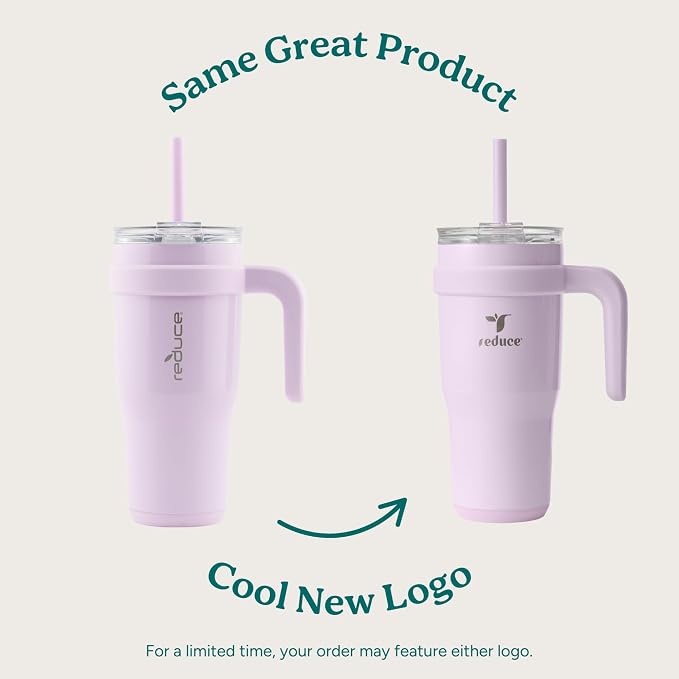 REDUCE 24 oz Stainless Steel Tumbler with Handle - Dual-Wall Vacuum Insulated Travel Mug, Sweat-Proof Lid & Reusable Straw - Keeps Drinks Cold for 24 Hrs, Fits Cupholders, Dishwasher Safe - Lilac Bud