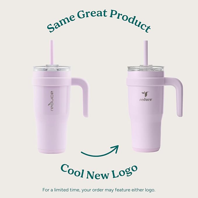 Reduce 24 oz Stainless Steel Tumbler with Handle - Dual-Wall Vacuum Insulated Travel Mug, Sweat-Proof Lid & Reusable Straw - Keeps Drinks Cold for 24 Hrs, Fits Cupholders, Dishwasher Safe-Mineral Blue