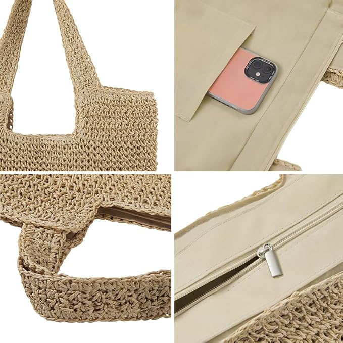 Straw Beach Tote Bag: Large Summer Boho Woven Bags