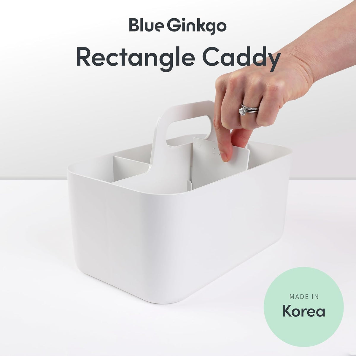 BLUE GINKGO Stackable Organizer Caddy – Korean-Made Portable Tote for Bathroom, Office, Crafts, or School Supplies (Rectangle, White)