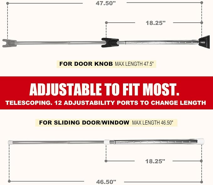 Door Security Bar, SECURITYMAN 2 in 1 Adjustable Door Stoppers Security Bar &