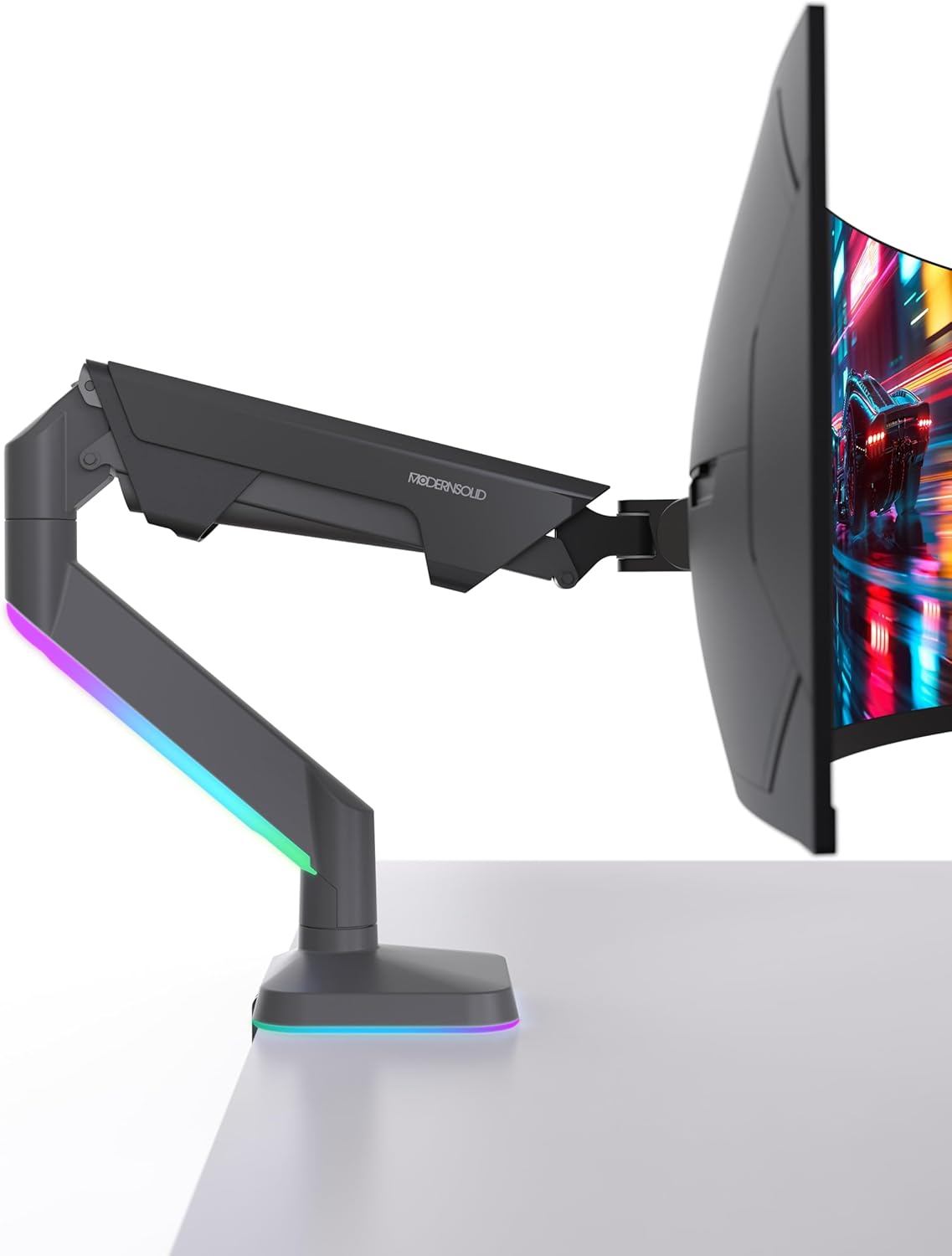 Heavy Duty Ultrawide Monitor Arm with RGB Lighting & USB Charging, Fits 34 to 49 inch Curved Screens, Supports 14 to 38 lbs, Adjustable Desk Mount, Gaming Setup, Black