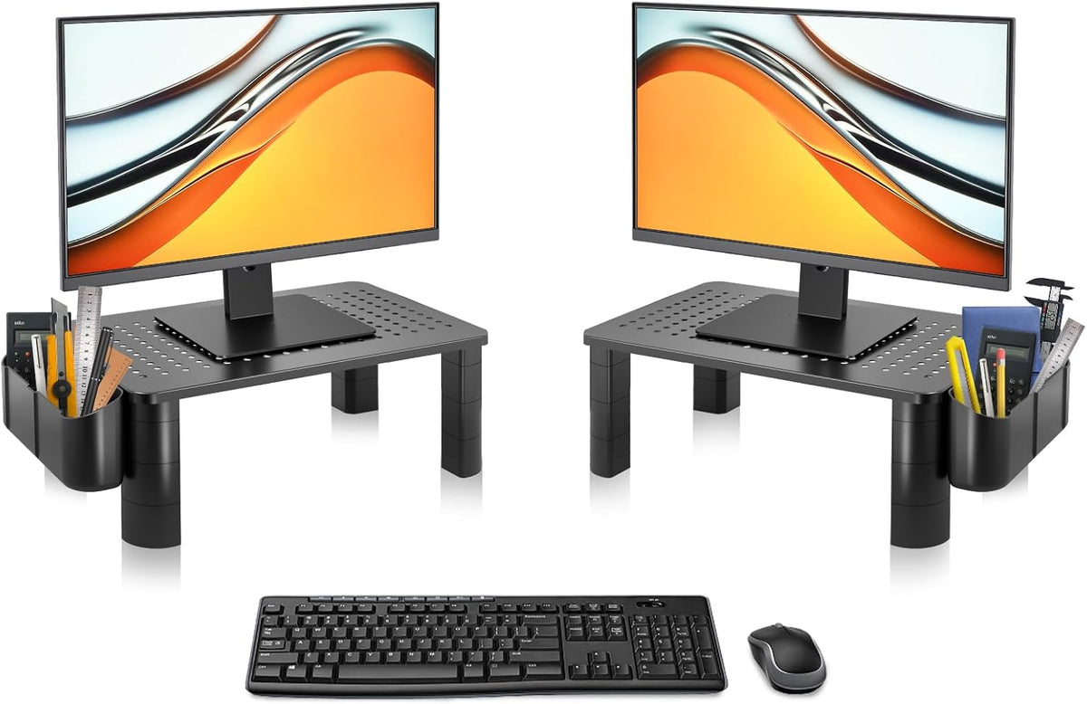 Pholiten 2 Pack Monitor Stand Riser, 3 Height Adjustable Monitor Stand， Flat Screen TV Monitor Stand Riser, Sturdy Metal Laptop Computer Monitor Stand Shelf for Printer, iMac,Premium Metal Monitor Risers for 2 Monitors
