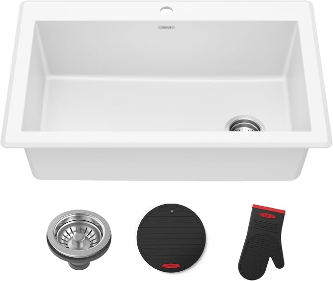 KRAUS Forteza 33-inch Granite Drop In/Undermount Single Bowl White Kitchen Sink