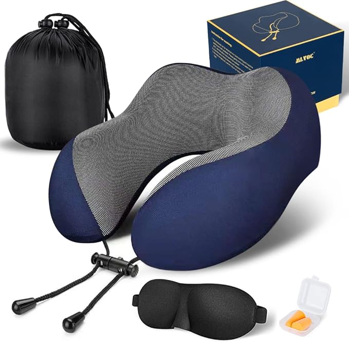 MLVOC Travel Pillow 100% Pure Memory Foam Neck Pillow, Comfortable & Breathable