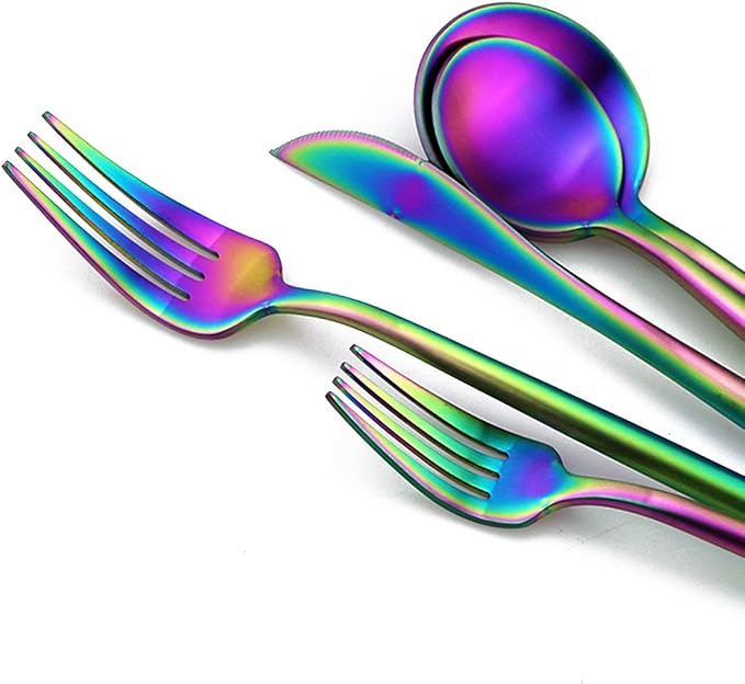 Matte Rainbow Silverware, Gugrida 5-Piece 18/10 Stainless Steel Flatware Set