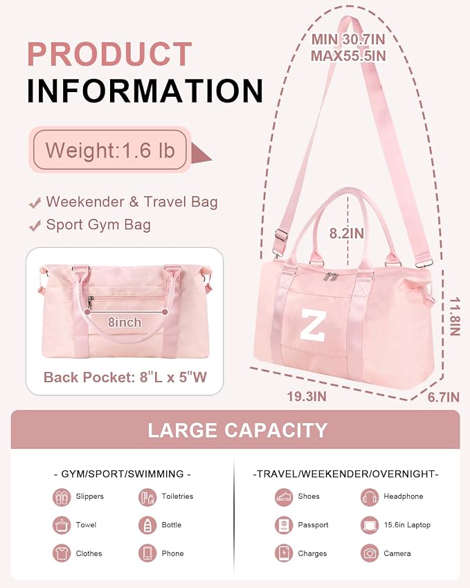 Initial Travel Duffel Bag Sports Gym Bag