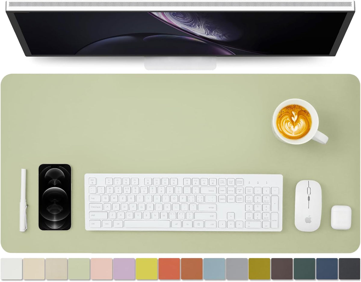 Leather Desk Mat - Non-Slip PU Pad for Office and Home - Organization Accessory - Ideal for Large Mouse Pads (Light Green, 31.5" x 15.7")