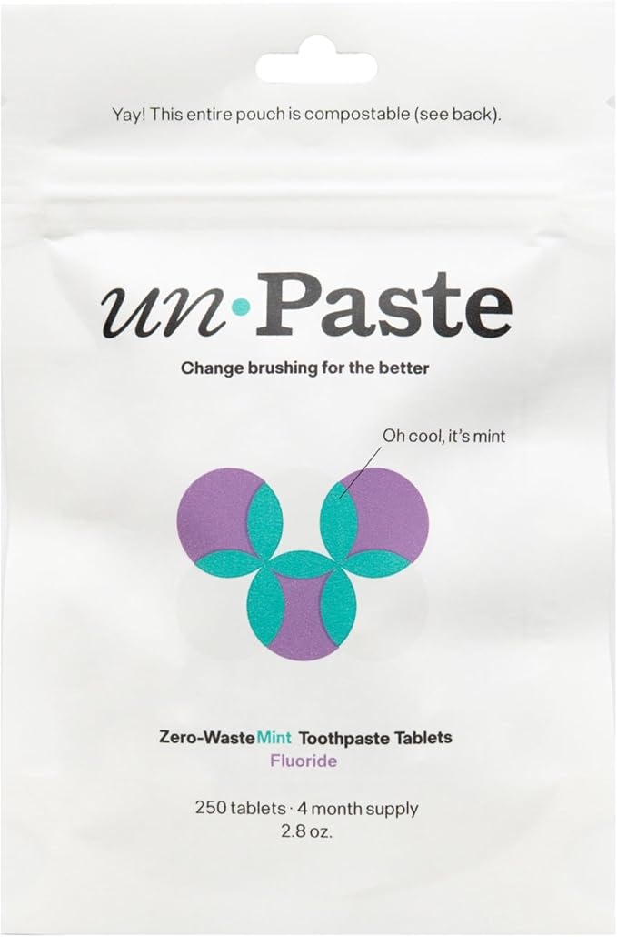 Unpaste Toothpaste Tablets, New Formula, Fluoride Mint, Xylitol Free, Plastic