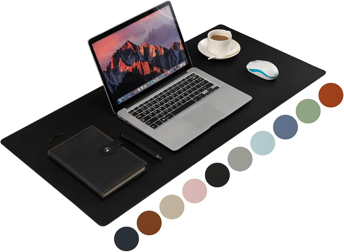 Leather Desk Pad,Wolaile 36x17 inch Large Mouse Pad,Waterproof Non-Slip Writing Desk Blotter,Computer Mat Desktop Protector for Office Home,Black