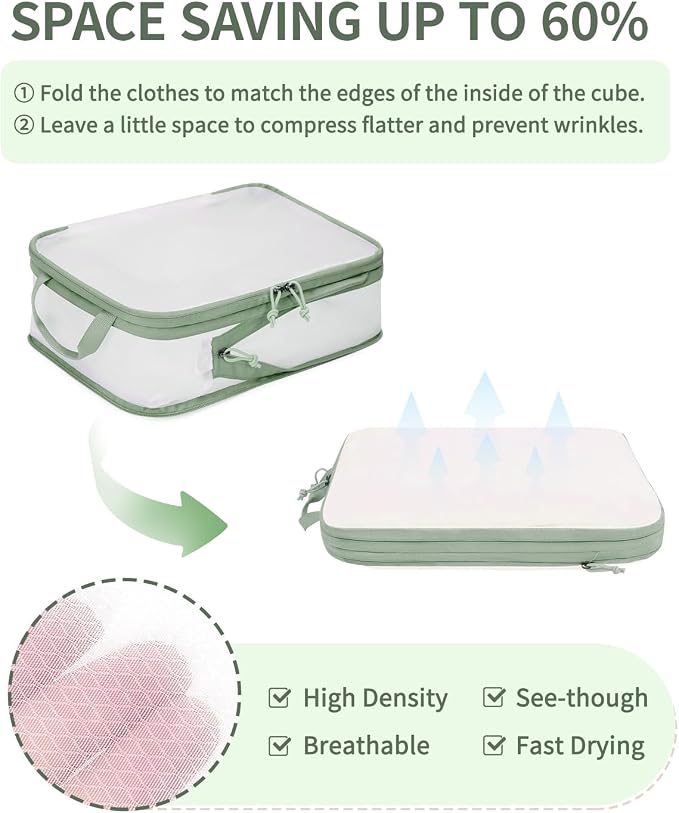 ECOHUB 6 Set Compression Packing Cubes, Lightweight Vacation Travel Essentials