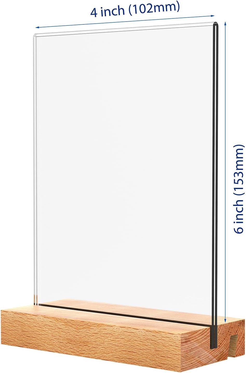 Acrylic Sign Holder with Wooden Base, Desktop Display Stand (4x6 3Pack)