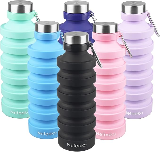 Nefeeko Collapsible Water Bottle, Reuseable BPA Free Silicone Foldable Water