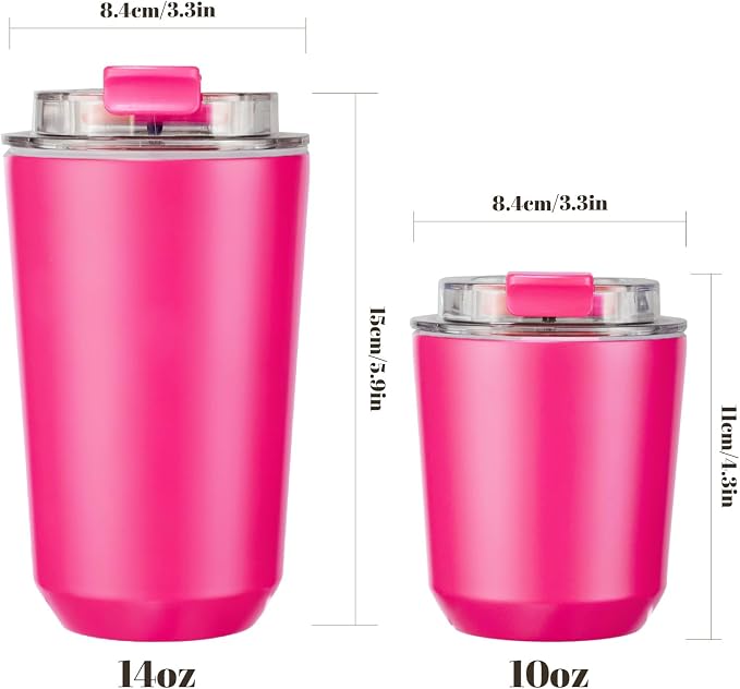 Puraville Insulated Tumblers with Lid, 14 oz Travel Coffee Mug Stainless Steel Vacuum Cup, Leak Proof Reusable Double Walled Coffee Tumbler for Iced and Hot Drinks, Fuchsia