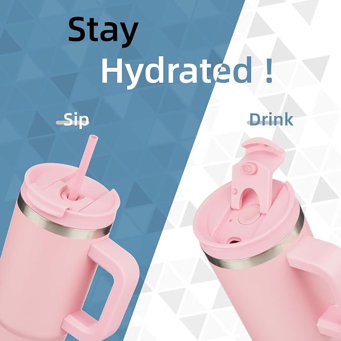 30 oz Tumbler with Handle and 2 Straws, 2 in 1 Lid Insulated Water Bottle