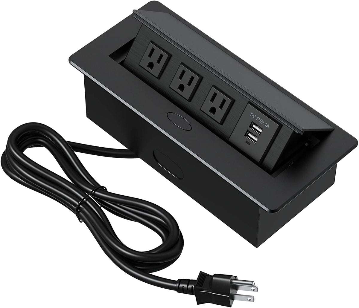 KYHSHJ Connection Box Desktop Pop Up Outlet with 2 USB Ports & 3 Outlets(Black)
