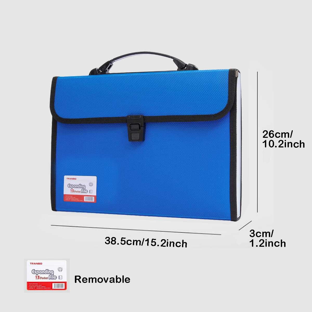 Extra Large Legal Size/Foolscap 12 Pockets Accordion File Organizer with Handle, TRANBO Portable Expanding File Folder, Expandable Plastic Document Organizer for Travel School Office - Blue
