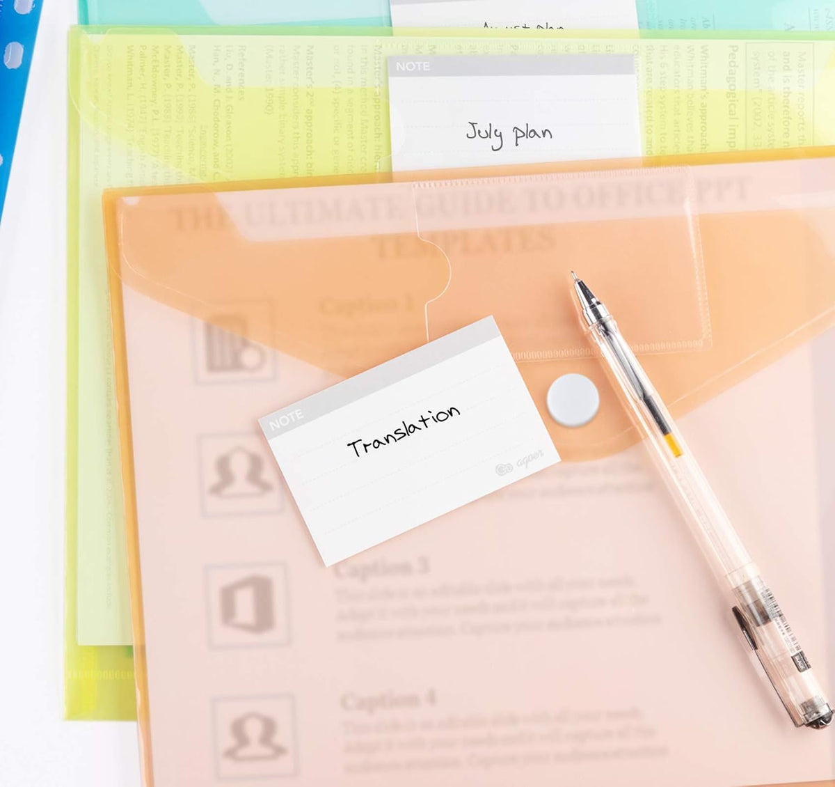 ABSOFINE 24 Pack Plastic Envelope Document Folders with Label Pocket and Snap Button for Home Work Office Organization, A4 Letter Size, Binder Pocket Folders for 11 Ring Binder, Assorted Colors