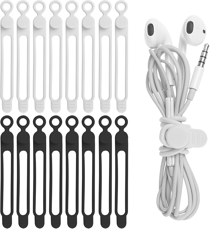 Nearockle 16Pcs 4.2" Silicone Cable Ties Cord Organizer