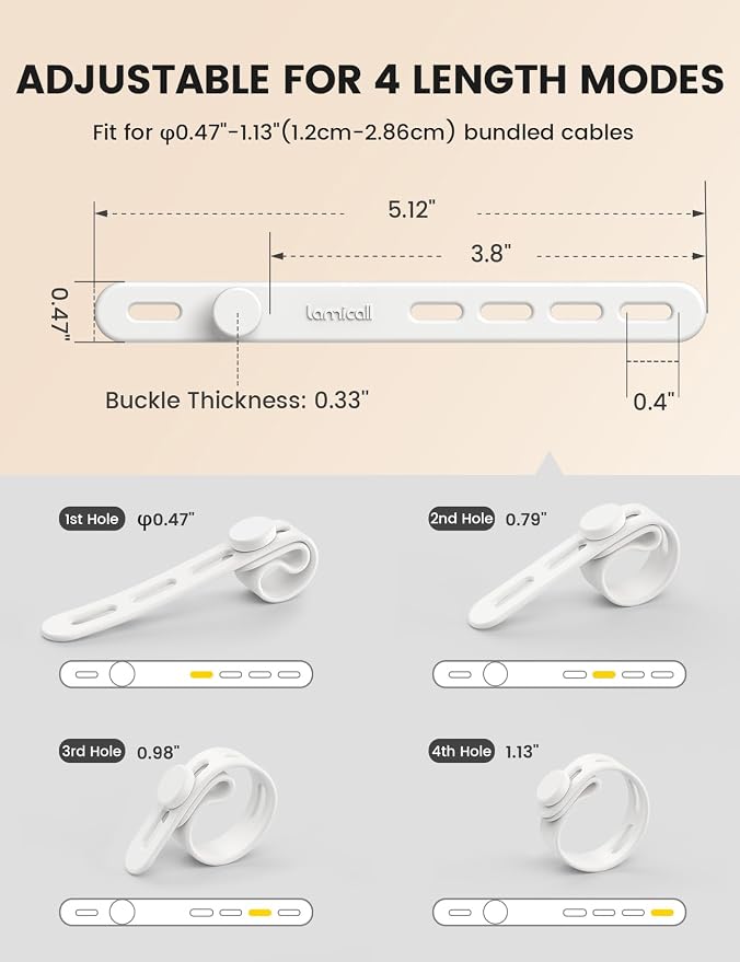10Pack Silicone Cable Ties Cord Organizer