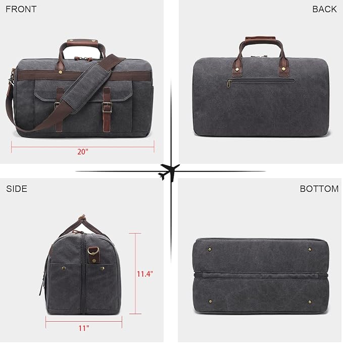 Duffle Bag for Men Waterproof Genuine Leather Canvas Travel Duffel Bags for