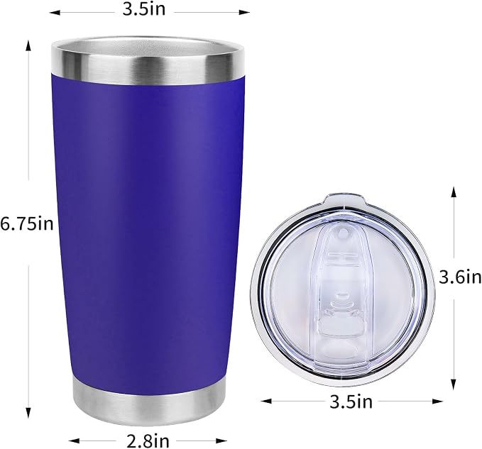 20oz Stainless Steel Tumbler with Lid, Travel Mug - Double Wall Vacuum Powder Coated Cup - Dark Blue, 1 Pack