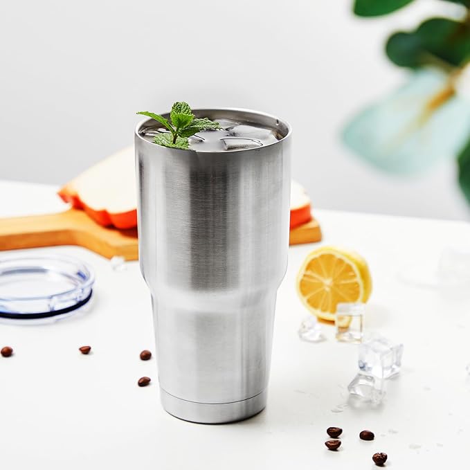 MEWAY 30oz Tumbler Double Wall Vacuum Insulated Travel Mug, Stainless Steel Tumbler with Lid, Durable Powder Coated Insulated Coffee Cup for Cold & Hot Drinks (Silver,1 PACK)