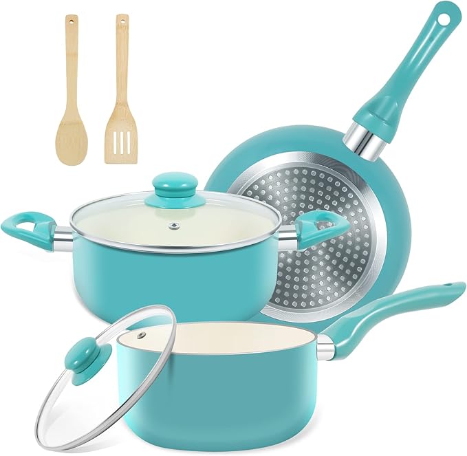 Pots and Pans Set, 7 Piece Nonstick Ceramic Cookware Set, Kitchen Induction