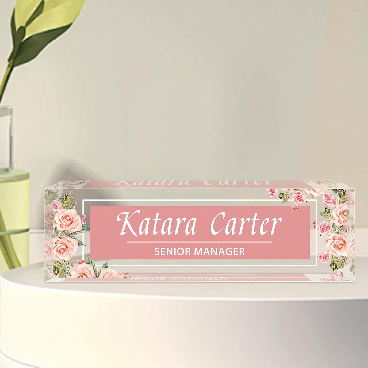 Name Plate for Desk Personalized, Acrylic Desk Decorations, Employee Appreciation Gifts, Custom Office Gifts for Coworkers, Boss, Teacher, Nurse (Rose)