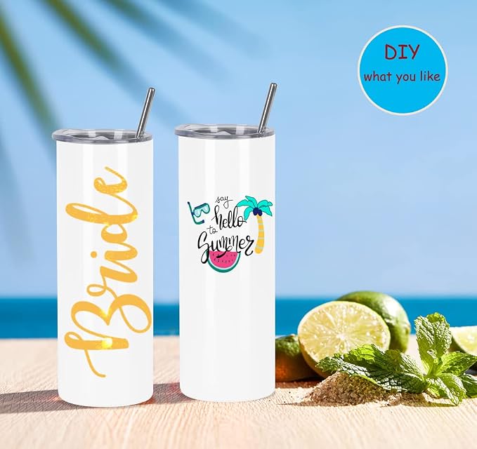 24 Pack 20 Oz Straight Skinny Tumblers,Individually Gift Boxed Stainless Steel Slim Skinny Tumbler Set Bulk, 20 Oz Insulated Slim Thin Travel Tumbler Cup for Diy, White