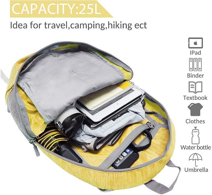 ZOMAKE 25L Ultra Lightweight Packable Backpack, Foldable Hiking Backpacks Water