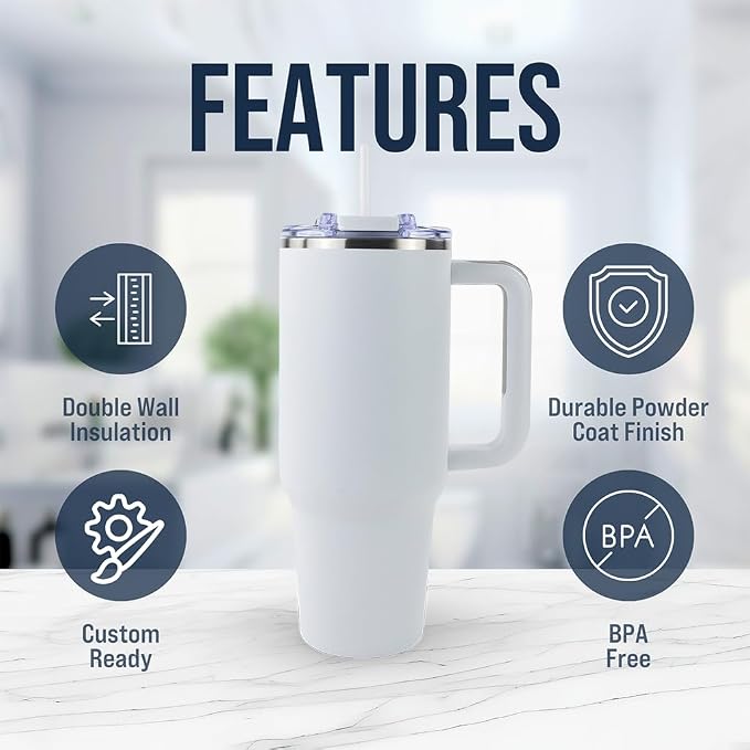 Hogg Big Swig 40 oz Tumbler with Handle and Straw - White, 40oz Insulated Stainless Steel, Water Tumbler with Straw, Water Cup with Handle, Versatile Leak Proof Lid