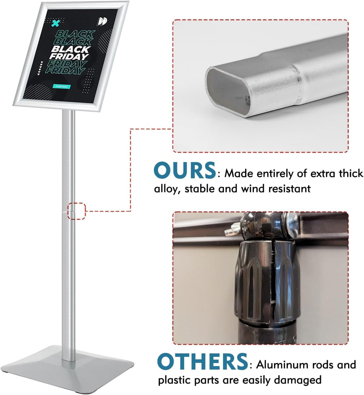Sign Stand for Display, 11lbs Integrated Rod Heavy Duty Pedestal Floor Signage Stand Holder, for Outdoor or Indoor Advertising (8.5 x 11, Silver)