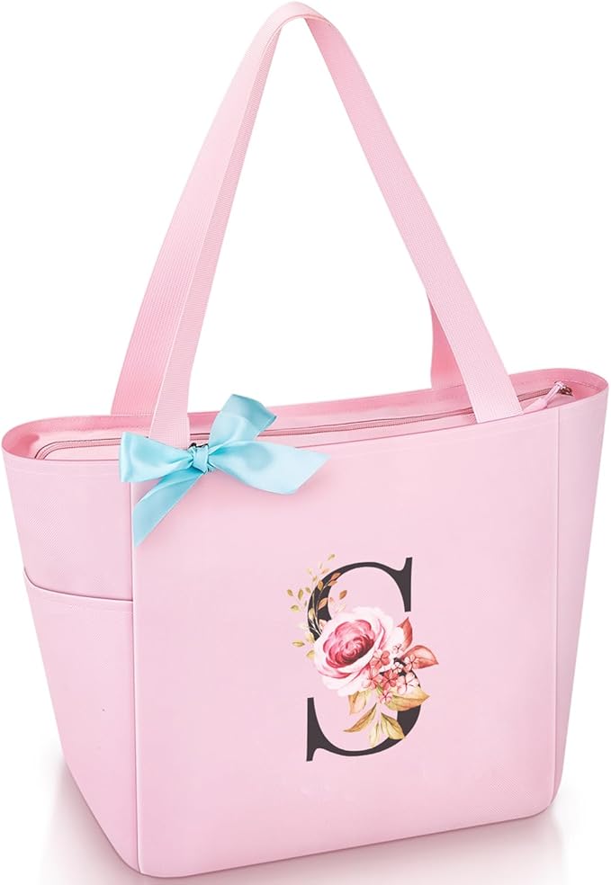 Vavabox Tote Bag, A-Z Initial Monogrammed Waterproof Tote Bag, Bridesmaid Gifts